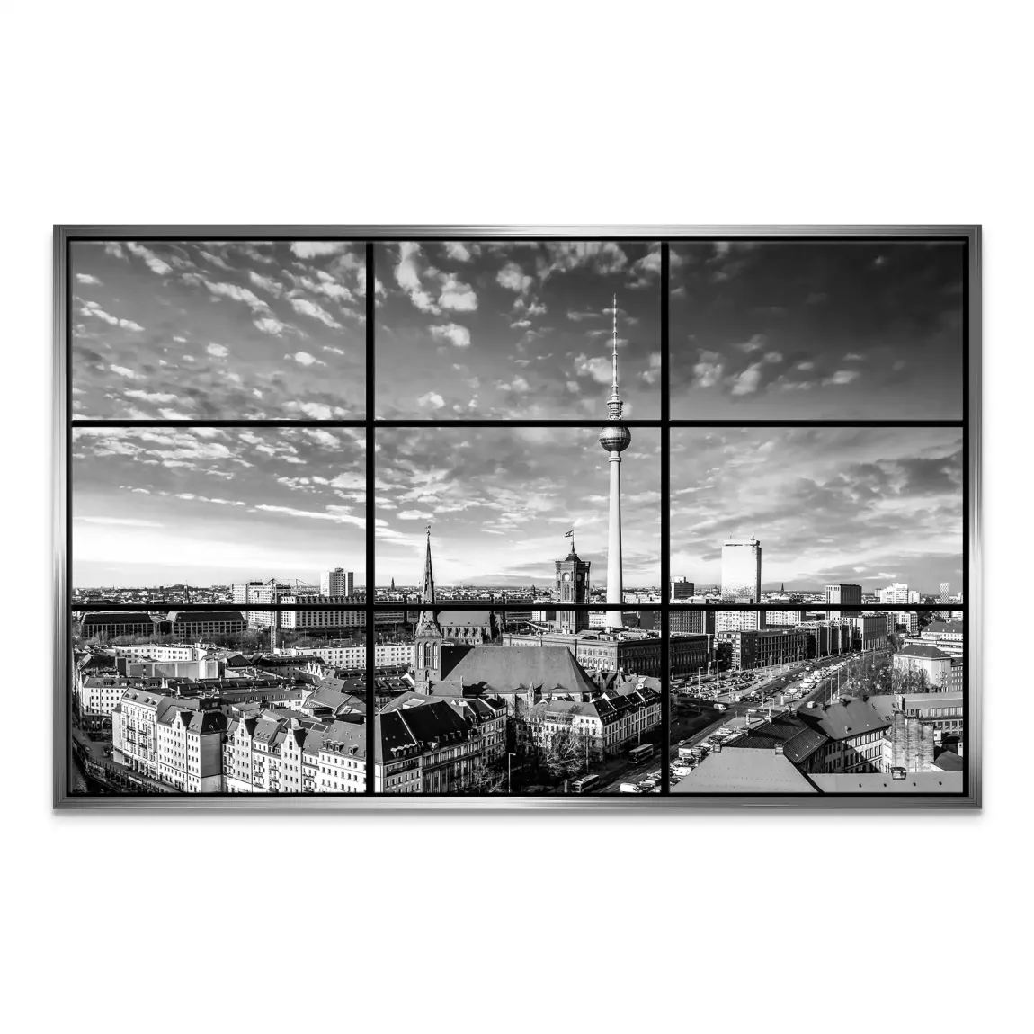 Berlin Skyline Noir Leinwand Bild