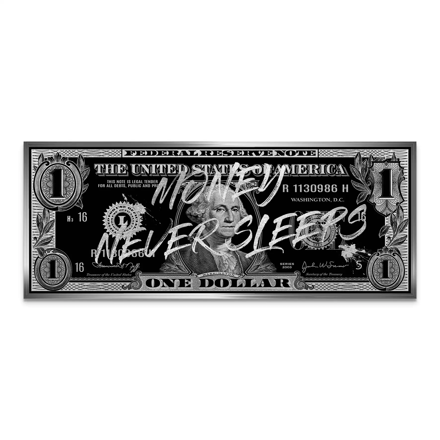 Monney Never Sleeps Dollar Silver Leinwand Bild INGALERIE