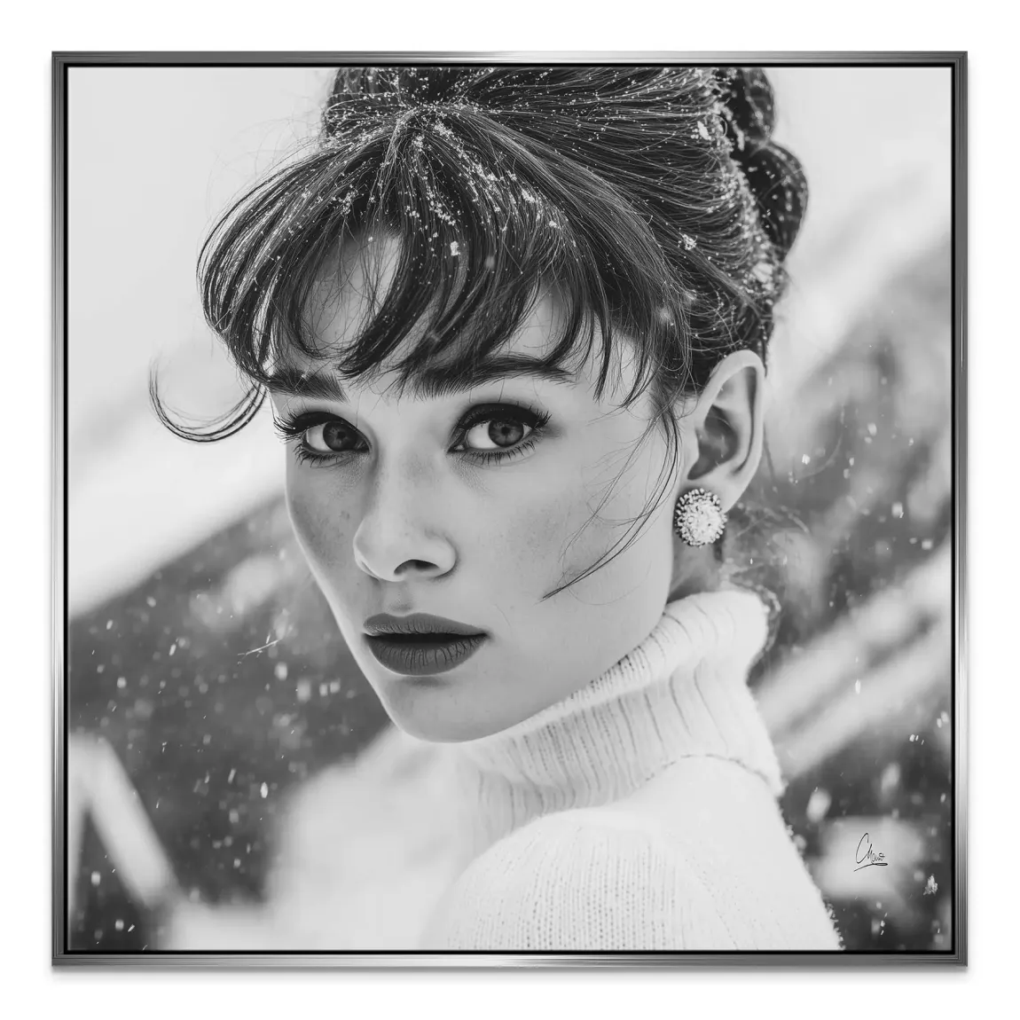 Audrey Hepburn Winter Portrait Leinwand Bild