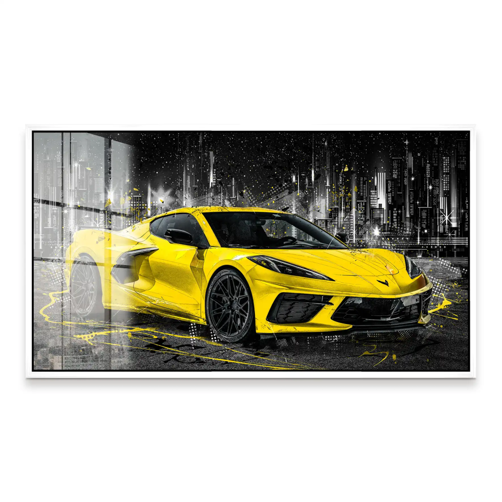 Corvette C8 Abstrakt Gelb Acrylglas Bild INGALERIE