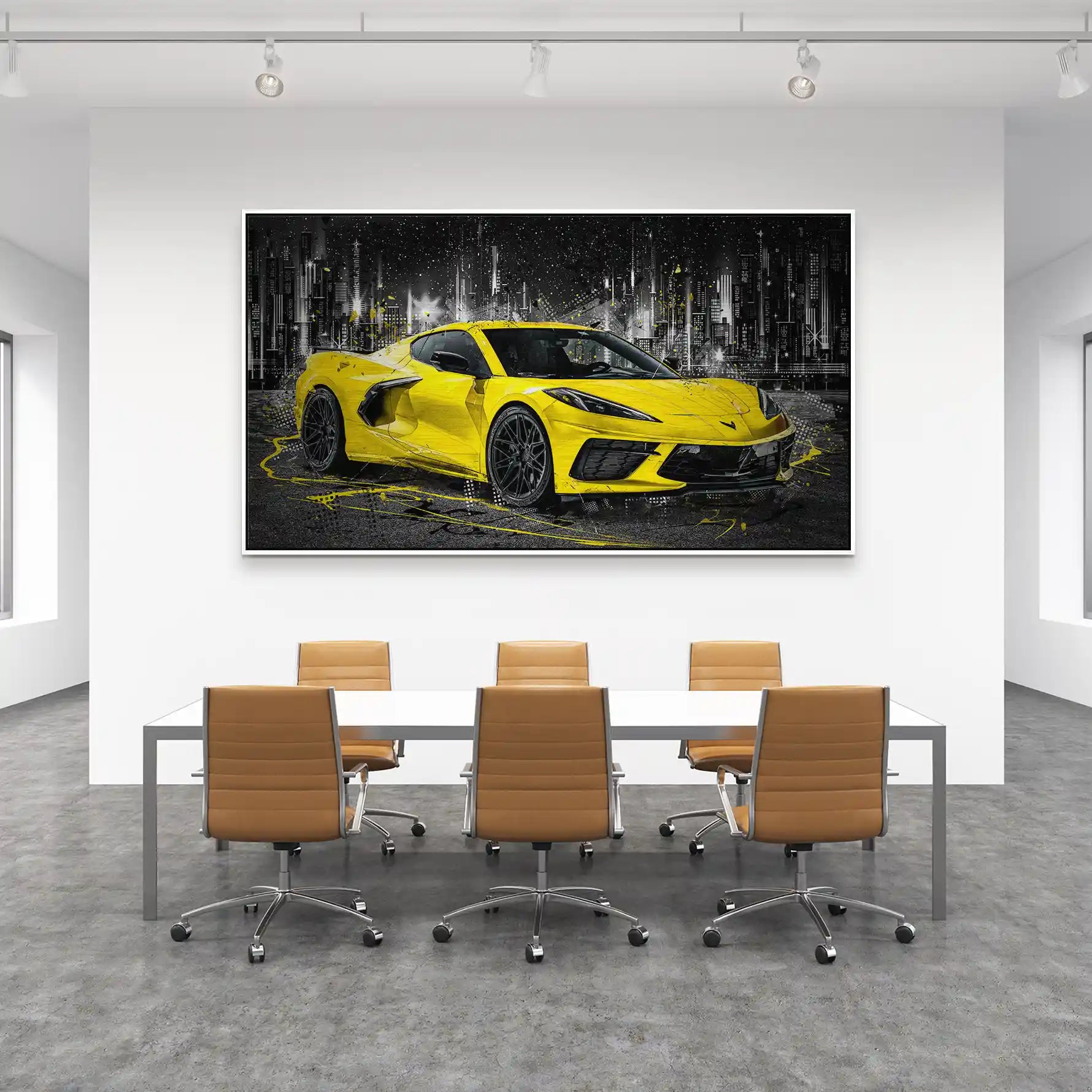 Corvette C8 Abstrakt Gelb Alu Gebürstet Bild INGALERIE