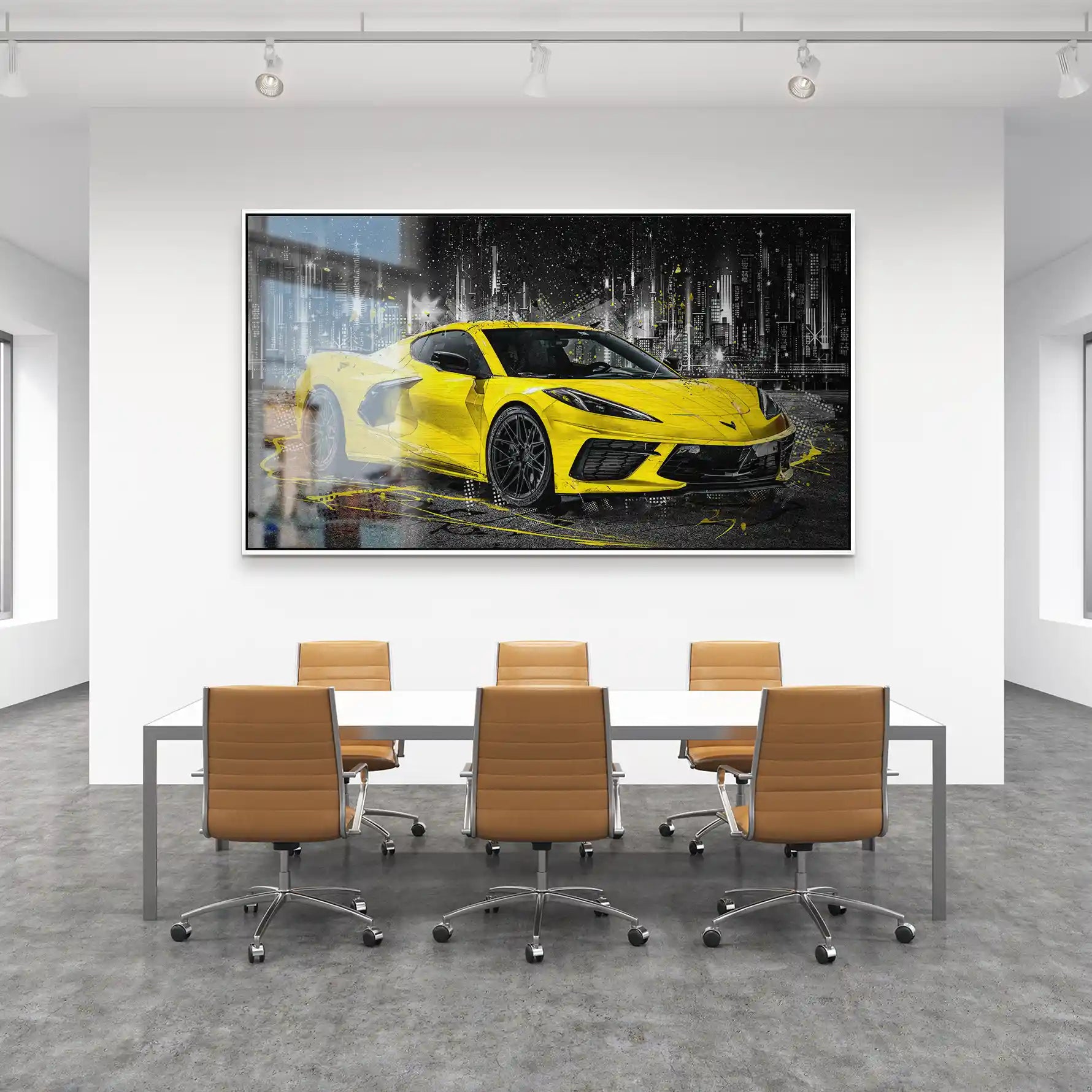 Corvette C8 Abstrakt Gelb Alu Gebürstet Bild INGALERIE