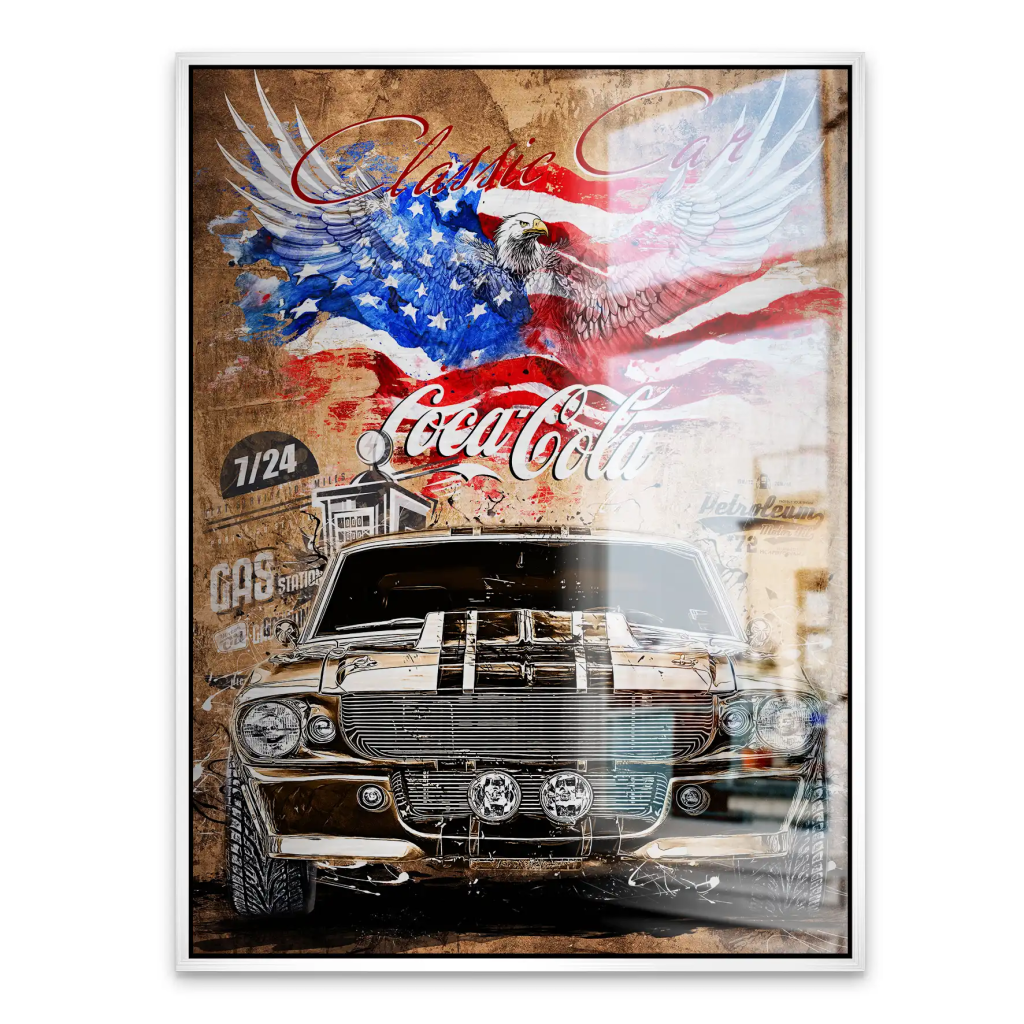 Ford Mustang Pop Art Vintage Style Alu Gebürstet INGALERIE