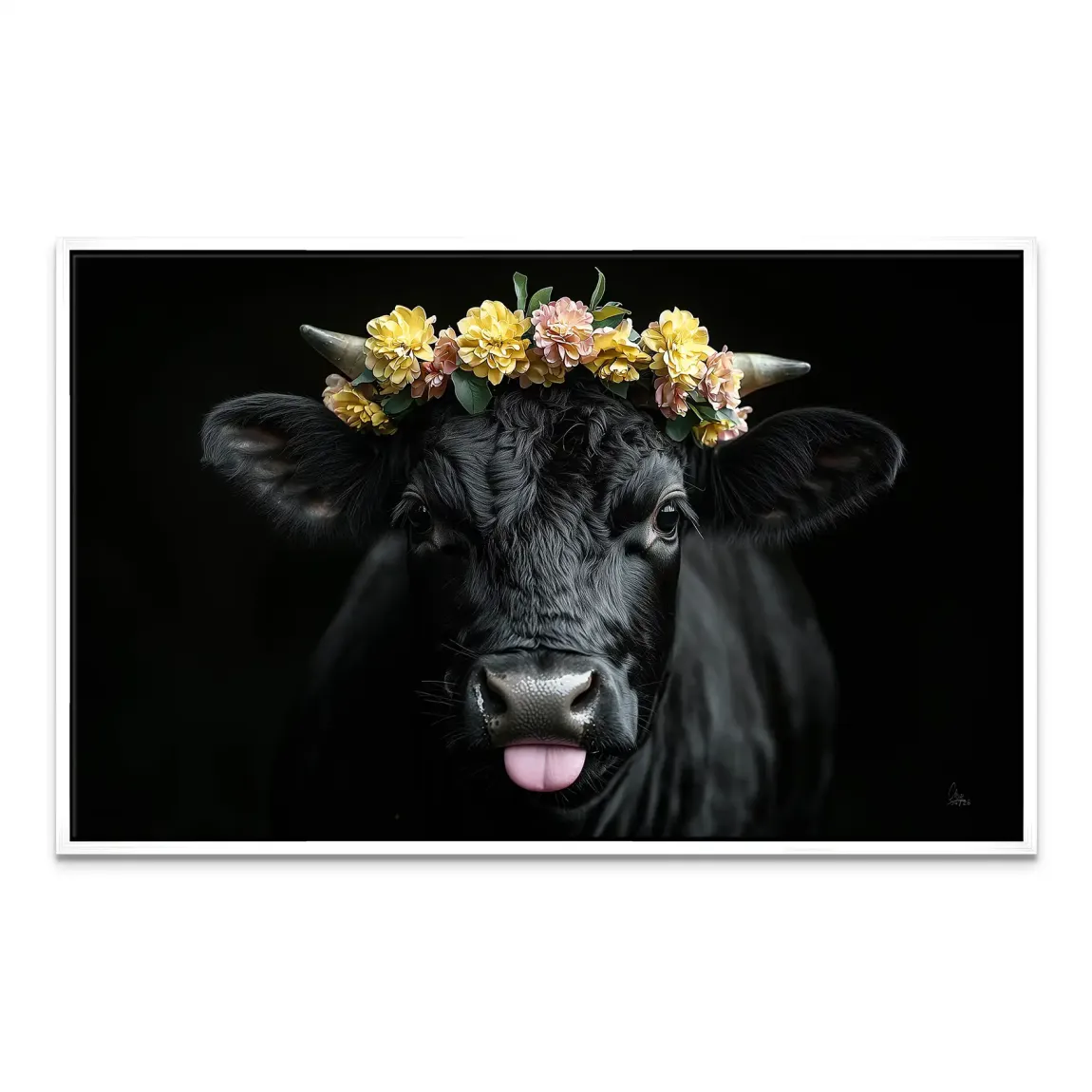 Blumige Kuh Leinwand Bild