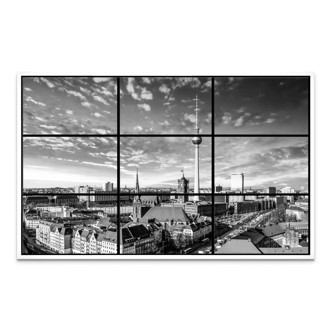 Berlin Skyline Noir Leinwand Bild
