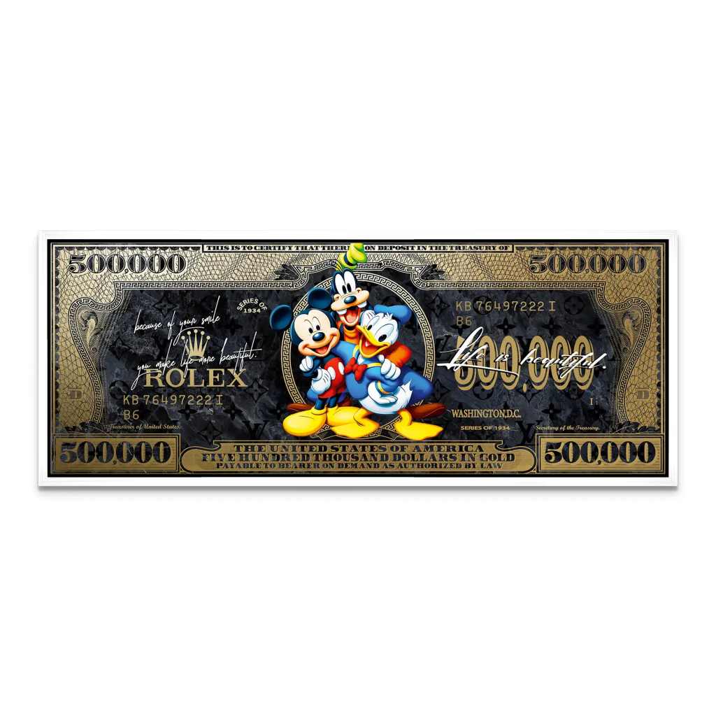 Micky Goofy Donald Gold Dollar Leinwand Bild INGALERIE