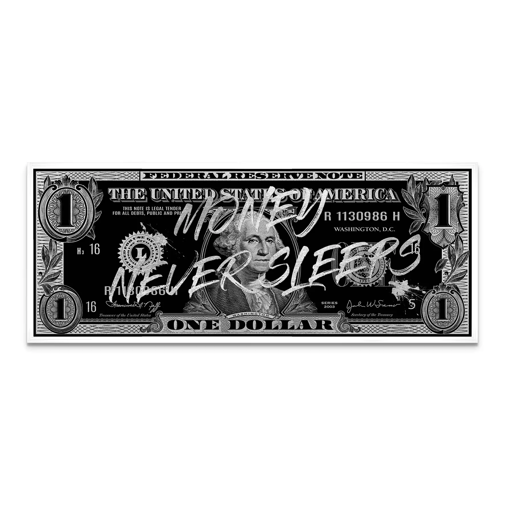 Monney Never Sleeps Dollar Silver Leinwand Bild INGALERIE