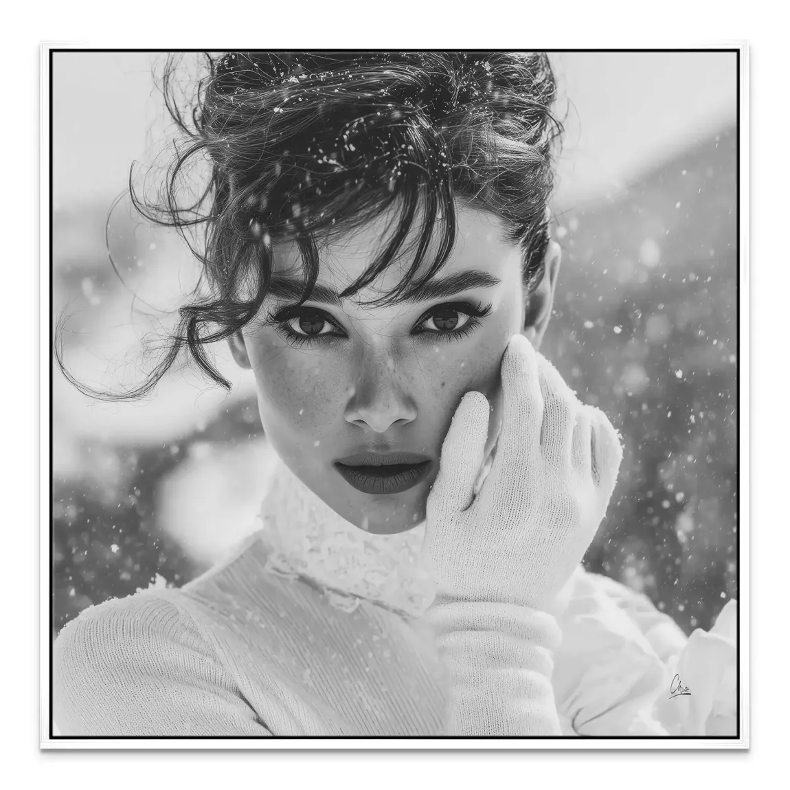 Audrey Hepburn Snow Portrait Leinwand Bild