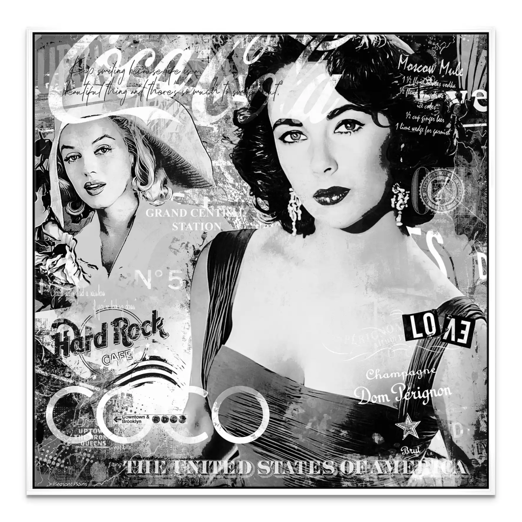 Marilyn & Liz Black Pop Art Style Leinwand Bild INGALERIE