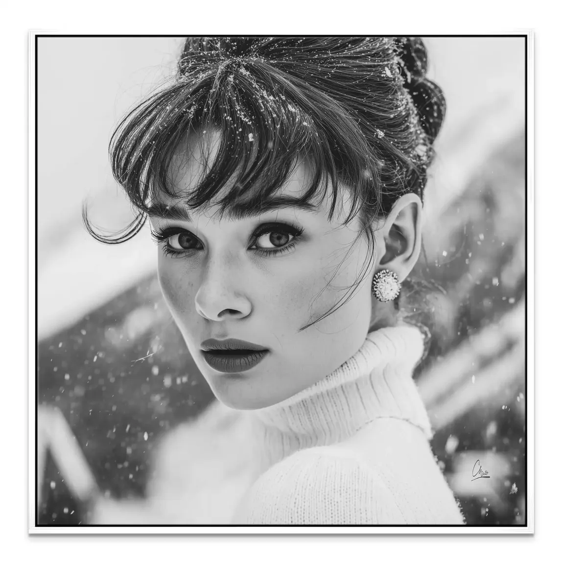 Audrey Hepburn Winter Portrait Leinwand Bild