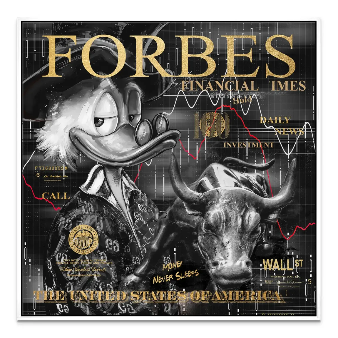 Dagobert Duck Wallstreet Black Gold Leinwand Bild