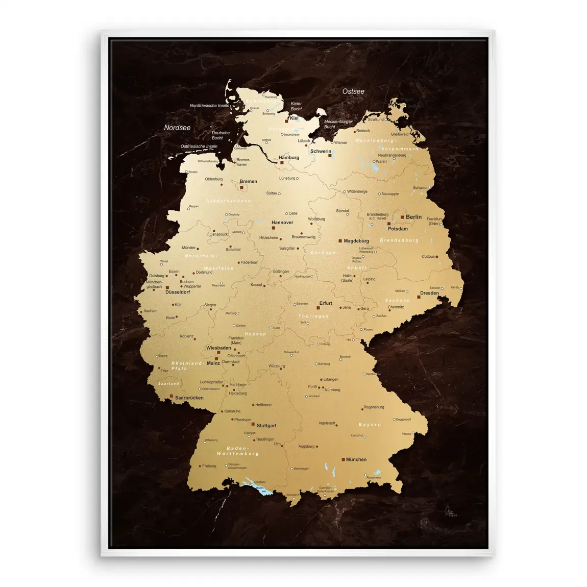 Deutschland Karte Gold Leinwand Bild