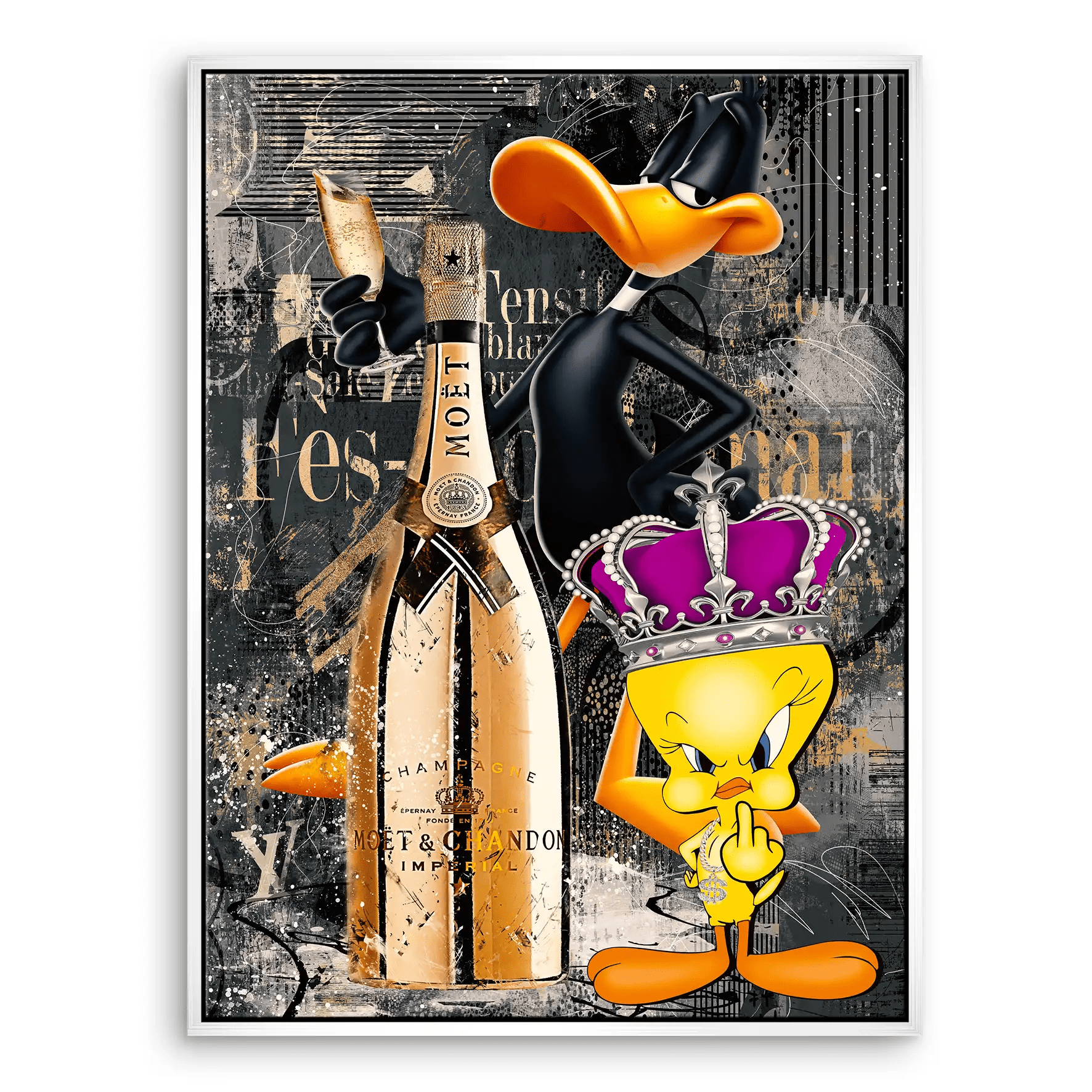 Duffy & Tweety Champagner Pop Art Leinwand Bild INGALERIE