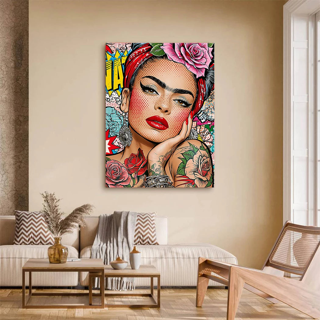 Frida Kahlo Rose Pop Art Leinwand Bild